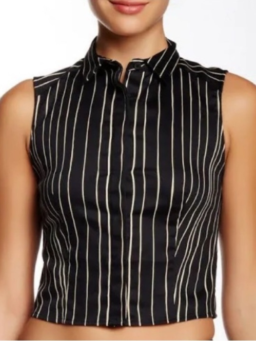 Alice + Olivia black and ivory striped sleeveless crop top